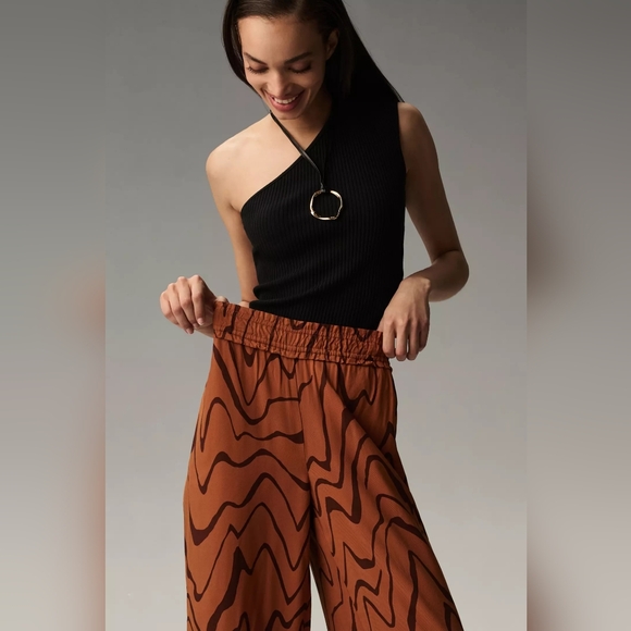 Anthropologie Abstract Marble Print Wide Leg Pull On Pants Boho Resort Small - Picture 7 of 8